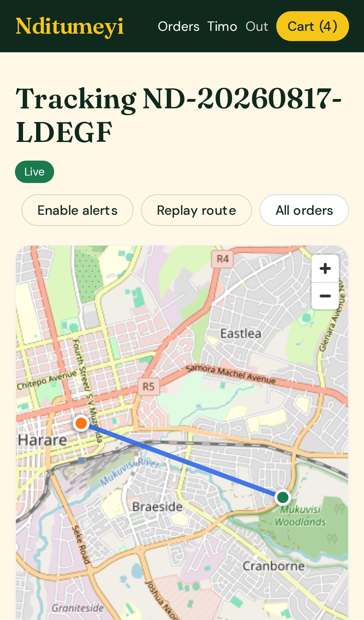 Order tracking map on a phone